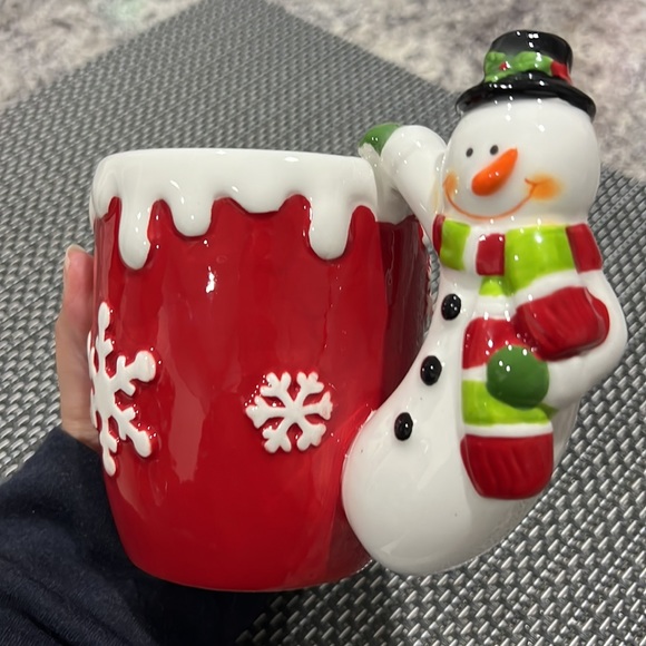 Retro Festive Christmas Snowman Snowflakes Sculpted Ceramic Large Holiday Mug - Picture 8 of 8
